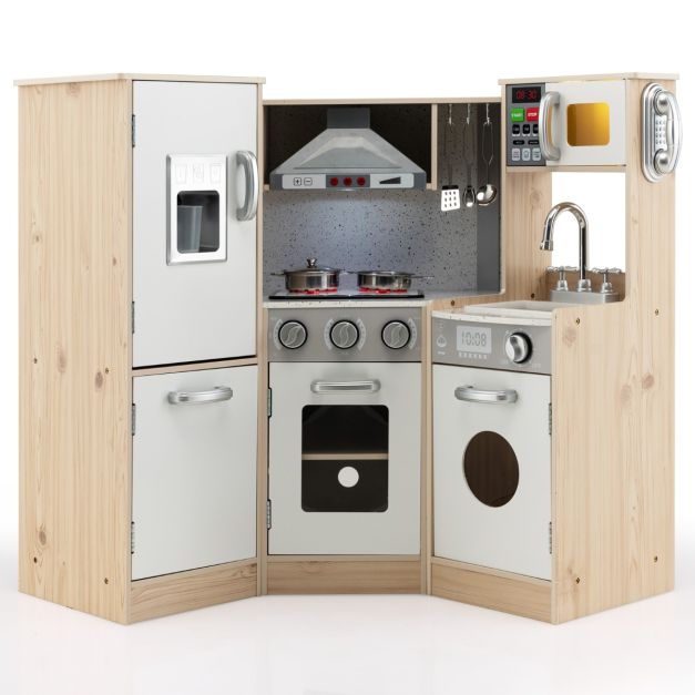 Coast hoek keuken hoek speel keuken met geluid en lichte kinderkeuken gemaakt van hout inclusief speelaccessoires wit + natuur