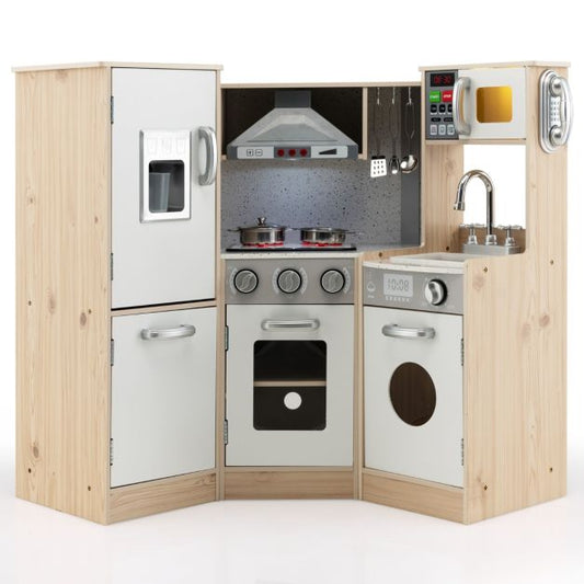 Coast hoek keuken hoek speel keuken met geluid en lichte kinderkeuken gemaakt van hout inclusief speelaccessoires wit + natuur