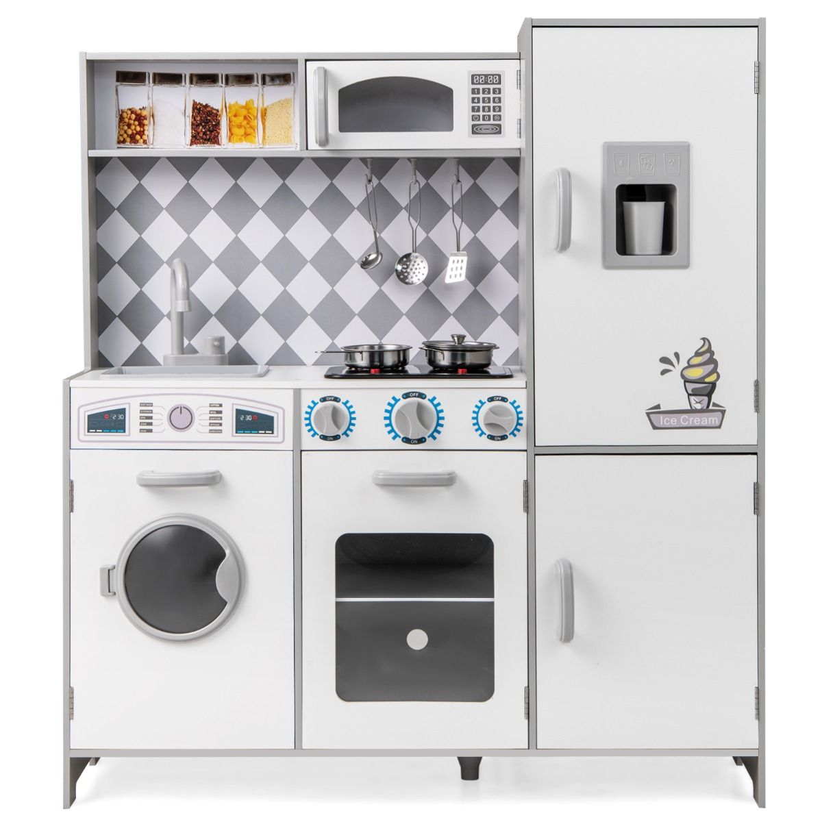 Coast Houten Speelkeuken XXL - Fornuis met Licht & Geluid, Ijsmachine, Wasmachine - 91 x 30 x 102 cm - MDF/Kunststof - Wit