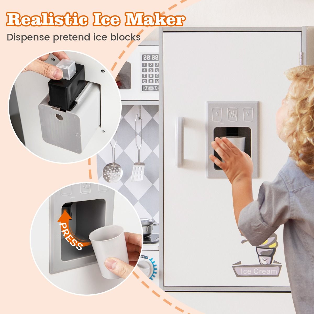 Coast Houten Speelkeuken XXL - Fornuis met Licht & Geluid, Ijsmachine, Wasmachine - 91 x 30 x 102 cm - MDF/Kunststof - Wit