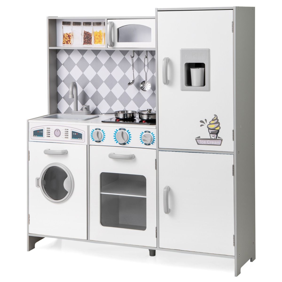 Coast Houten Speelkeuken XXL - Fornuis met Licht & Geluid, Ijsmachine, Wasmachine - 91 x 30 x 102 cm - MDF/Kunststof - Wit