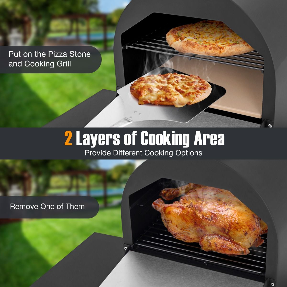 Coast Houtgestookte Pizzaoven voor Buiten - Zwart - 98 x 31 x 98 cm - Inclusief Pizzasteen, Pizzaschep en Beschermhoes