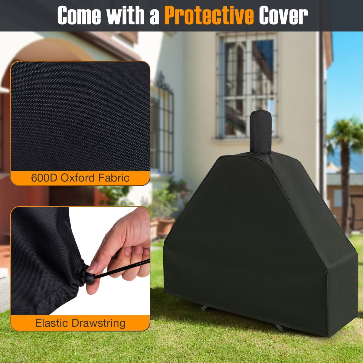 Coast Houtgestookte Pizzaoven voor Buiten - Zwart - 98 x 31 x 98 cm - Inclusief Pizzasteen, Pizzaschep en Beschermhoes