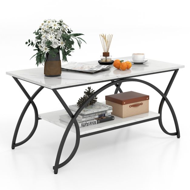 Coast Salontafel - Marmerlock - Metalen Frame - 100 x 50 x 45 cm - Zwart/Wit