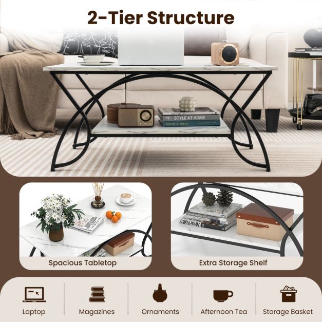 Coast Salontafel - Marmerlock - Metalen Frame - 100 x 50 x 45 cm - Zwart/Wit