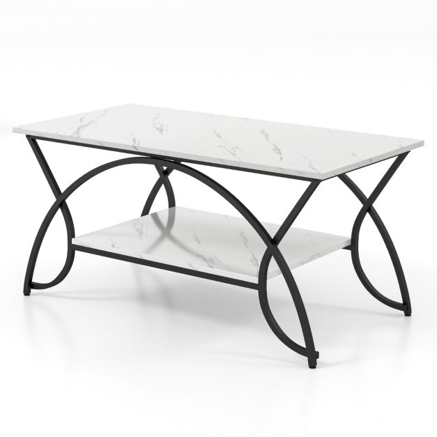 Coast Salontafel - Marmerlock - Metalen Frame - 100 x 50 x 45 cm - Zwart/Wit
