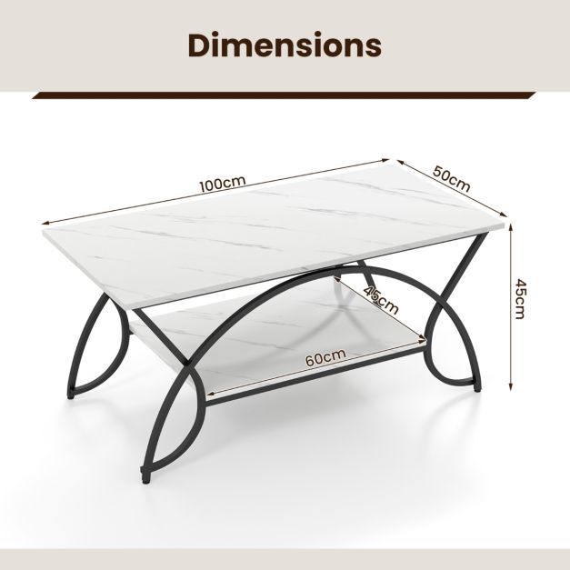 Coast Salontafel - Marmerlock - Metalen Frame - 100 x 50 x 45 cm - Zwart/Wit
