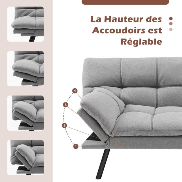 Coast Slaapbank - Verstelbaar - 3-in-1 - Kunstleer & Traagschuim - 273kg - 182 x 87 x 82cm - Grijs