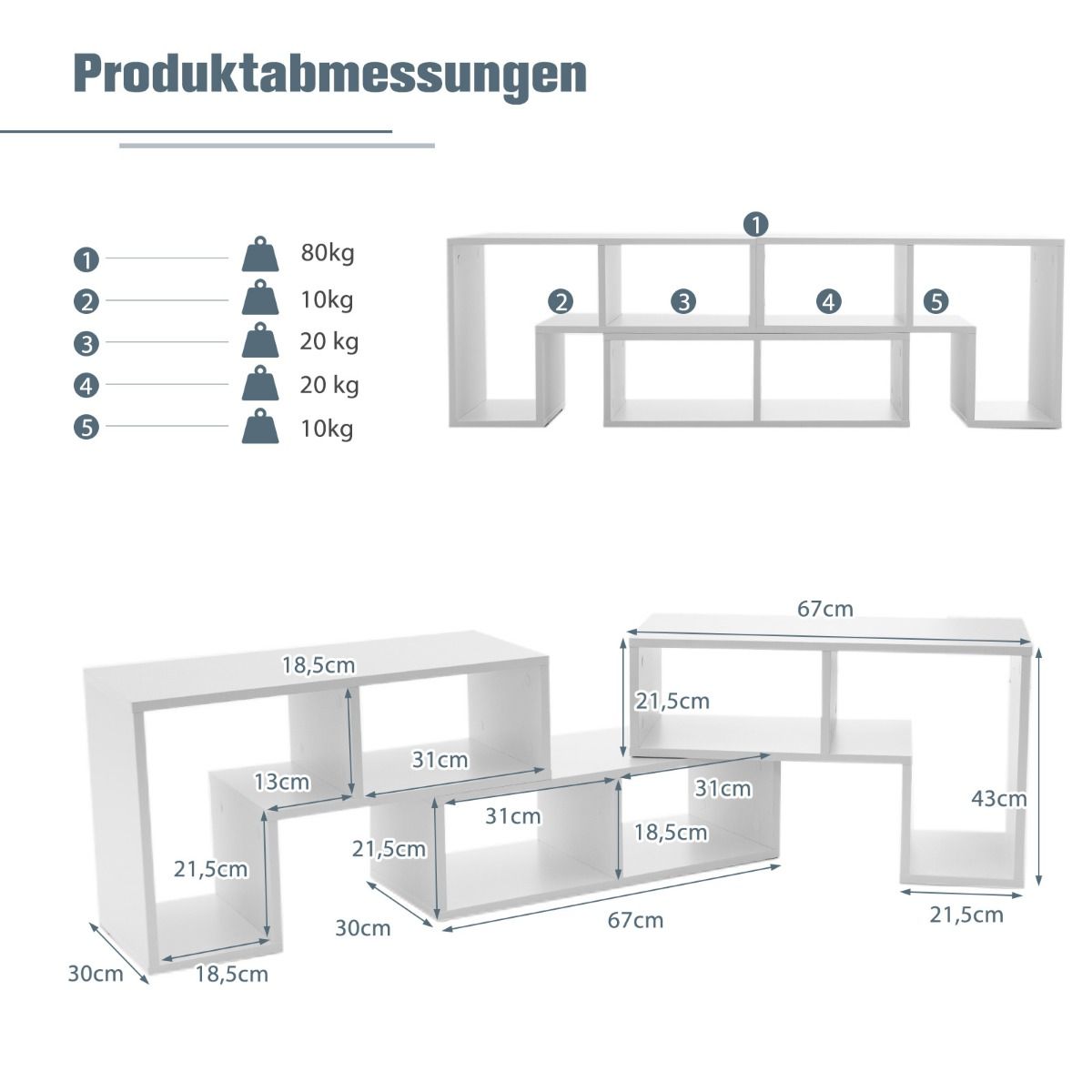Coast 3-Delige Televisiekast - Hout - Voor TV tot 65'' - 134-180 x 30 x 43 cm - Wit