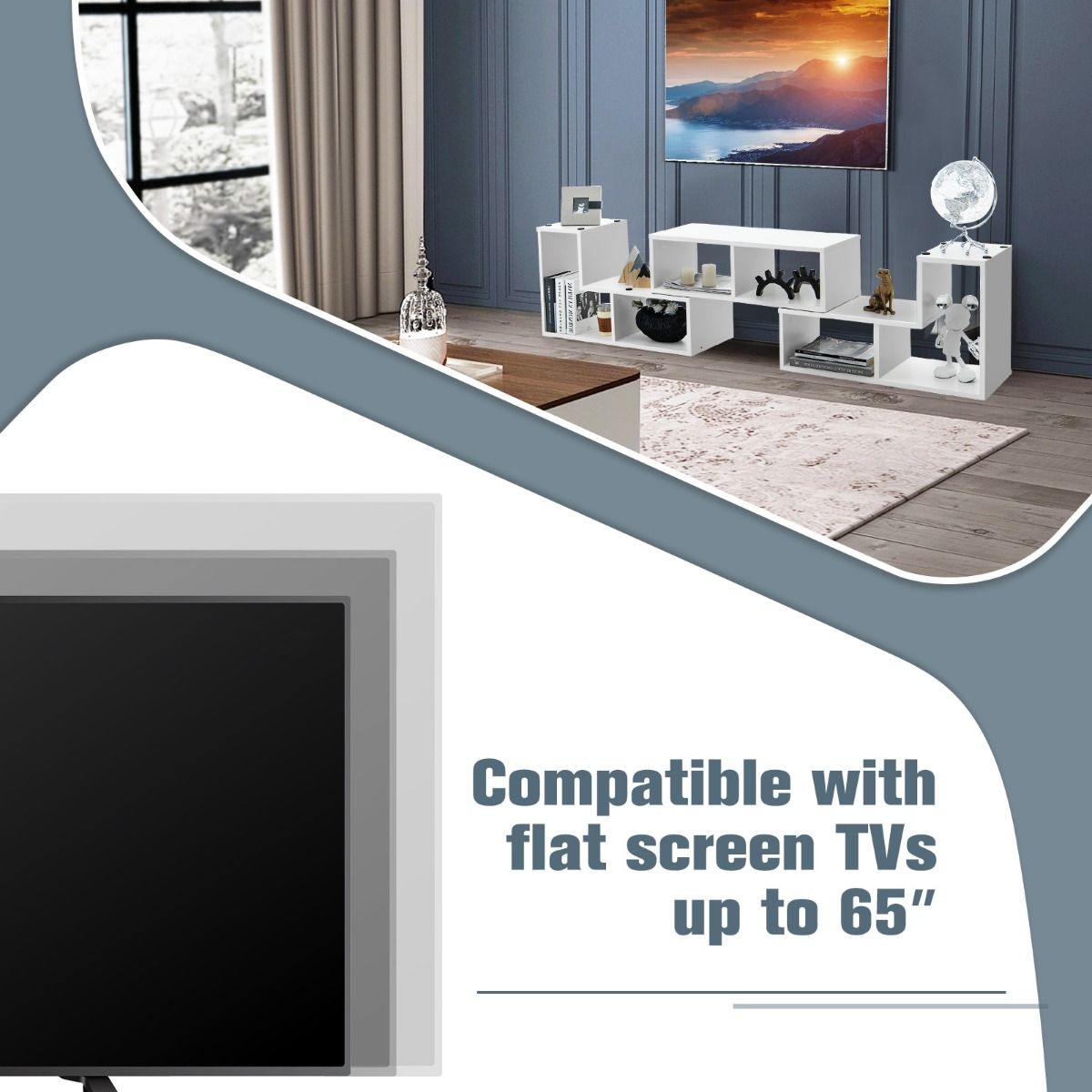 Coast 3-Delige Televisiekast - Hout - Voor TV tot 65'' - 134-180 x 30 x 43 cm - Wit
