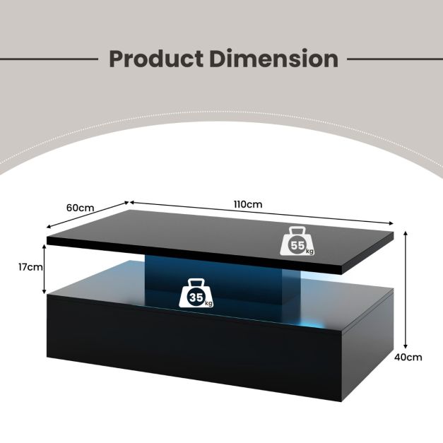 Coast - Salontafel met led verlichting - 110 x 60 x 40cm - Zwart