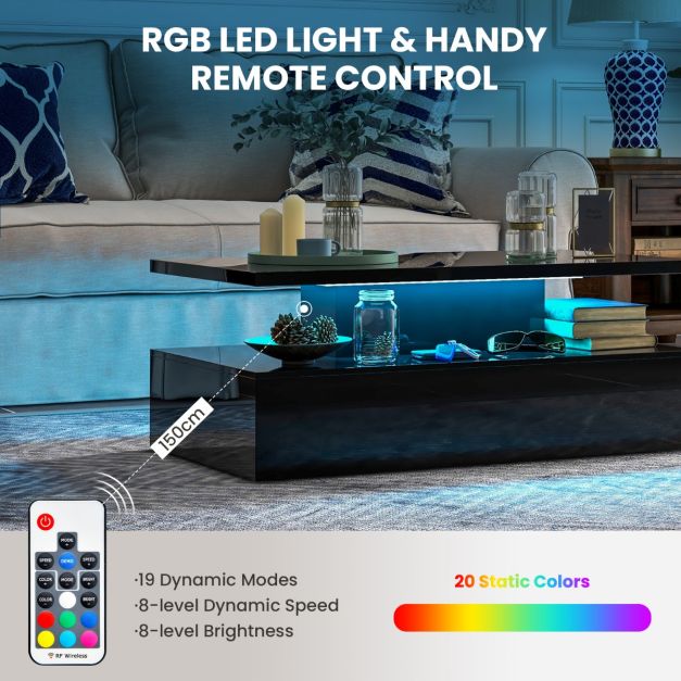 Coast - Salontafel met led verlichting - 110 x 60 x 40cm - Zwart