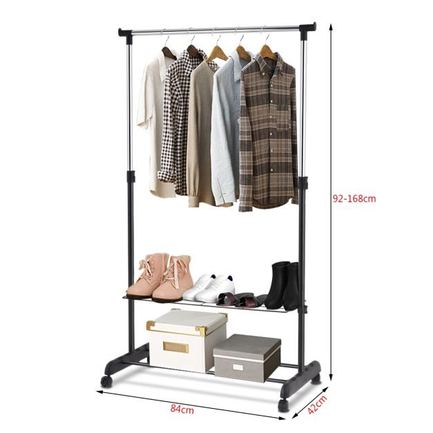 Coast Verstelbare Kapstok Met Wielen En Schoenplanken Garderobe - Zwart - 84 x 42 x (92-168) cm