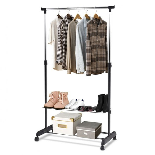 Coast Verstelbare Kapstok Met Wielen En Schoenplanken Garderobe - Zwart - 84 x 42 x (92-168) cm