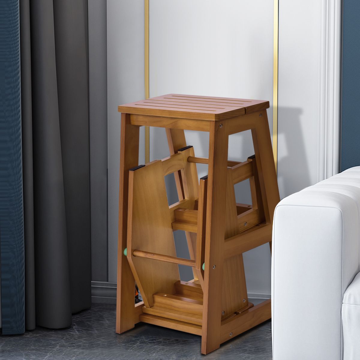 Coast Opstapkruk - Bijzettafel - 3 Treden - Max. 136 kg - Massief hout - 57 x 38 x 66 cm - Dennenhout