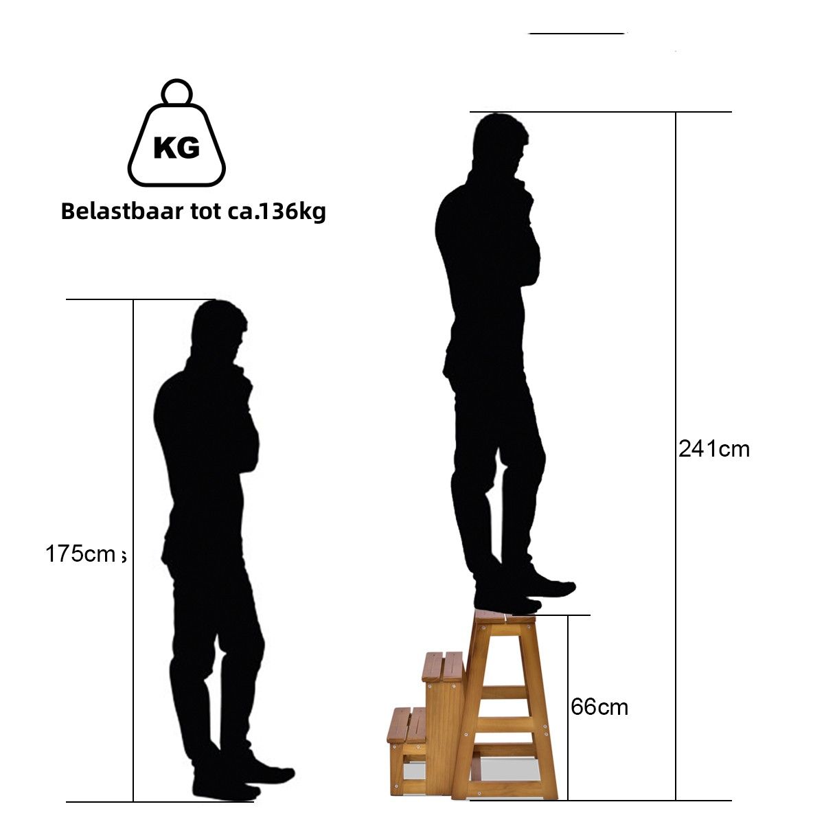 Coast Opstapkruk - Bijzettafel - 3 Treden - Max. 136 kg - Massief hout - 57 x 38 x 66 cm - Dennenhout