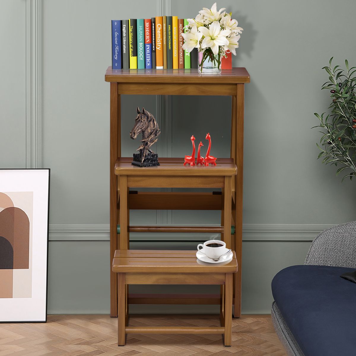Coast Opstapkruk - Bijzettafel - 3 Treden - Max. 136 kg - Massief hout - 57 x 38 x 66 cm - Dennenhout