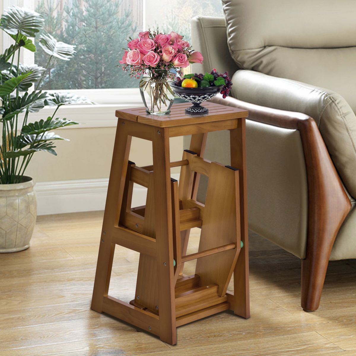 Coast Opstapkruk - Bijzettafel - 3 Treden - Max. 136 kg - Massief hout - 57 x 38 x 66 cm - Dennenhout