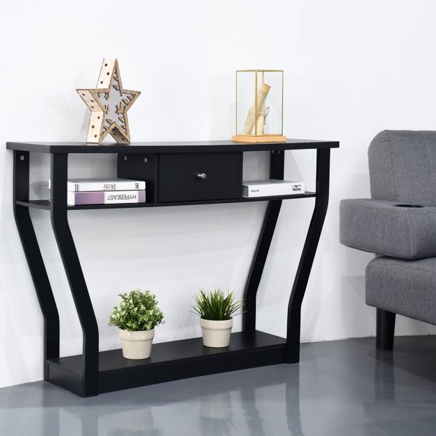 Coast Console Tafel Zwarte bloemtafel met lade en plank 120 x 30 x 81 cm zwart