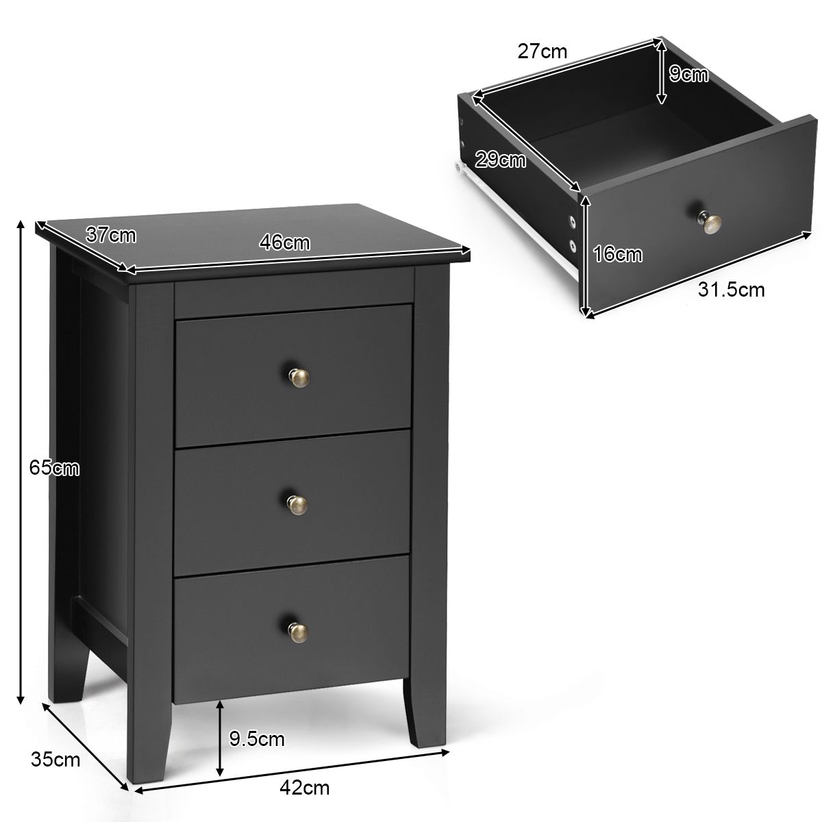 Coast set van 2 Nachtkastjes – 3 Lades – 46 x 37 x 65 cm – Zwart