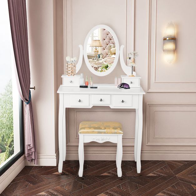 Coast Kaptafel - 360° Draaibaar - MDF - Incl. Kruk - 80 x 40 x 136 cm - Wit