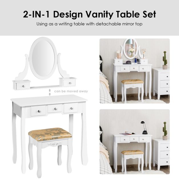 Coast Kaptafel - 360° Draaibaar - MDF - Incl. Kruk - 80 x 40 x 136 cm - Wit