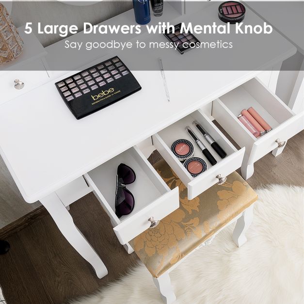Coast Kaptafel - 360° Draaibaar - MDF - Incl. Kruk - 80 x 40 x 136 cm - Wit