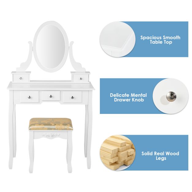 Coast Kaptafel - 360° Draaibaar - MDF - Incl. Kruk - 80 x 40 x 136 cm - Wit