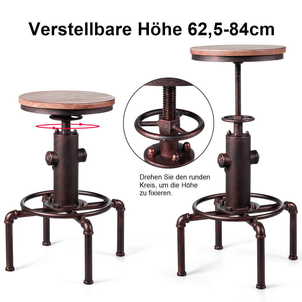 Coast Barkruk - Industrieel - Max. 150 kg - In Hoogte verstelbaar - 44 x 44 x 75 cm - Brons