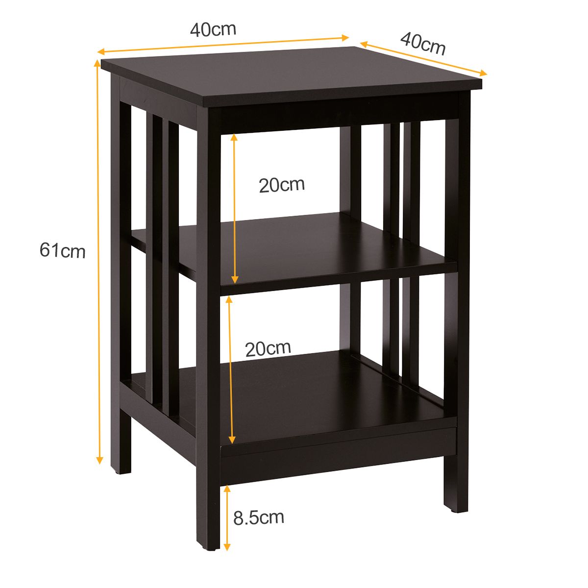 Coast Nachtkastje Bruin – 40 x 40 x 61 cm – 3-Laags Bijzettafel met Open Vakken
