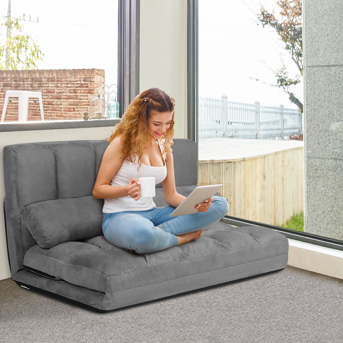 Coast Vloerbank - Verstelbaar - 2 Kussens - 180 x 113 x 60,5 cm - Grijs