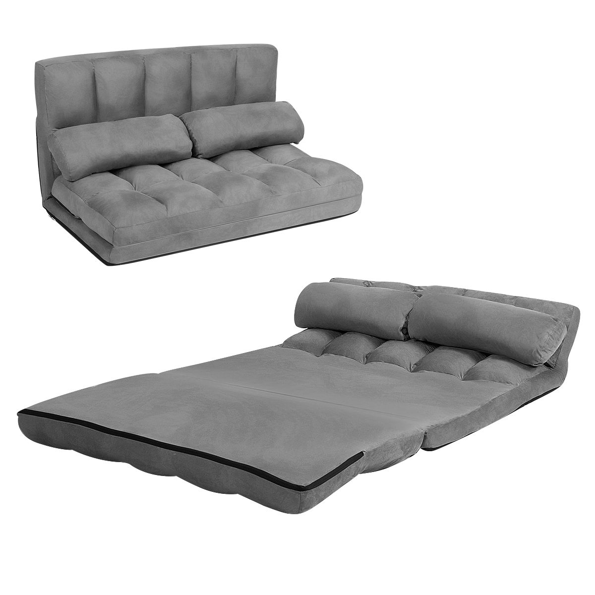 Coast Vloerbank - Verstelbaar - 2 Kussens - 180 x 113 x 60,5 cm - Grijs