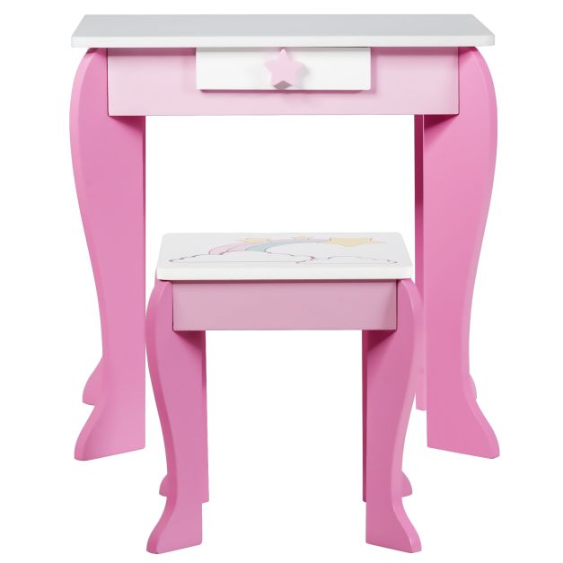 Coast Make-Up Tafel met Spiegel en Lade - Inclusief Krukje - 49,5 x 35,5 x 89 cm - Wit+Roze