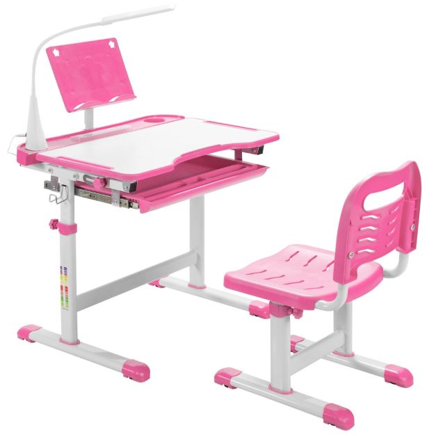 Coast Kinderbureau met stoel - Tekentafel - Hoogte verstelbaar - 71 x 52 x 79 cm - Roze