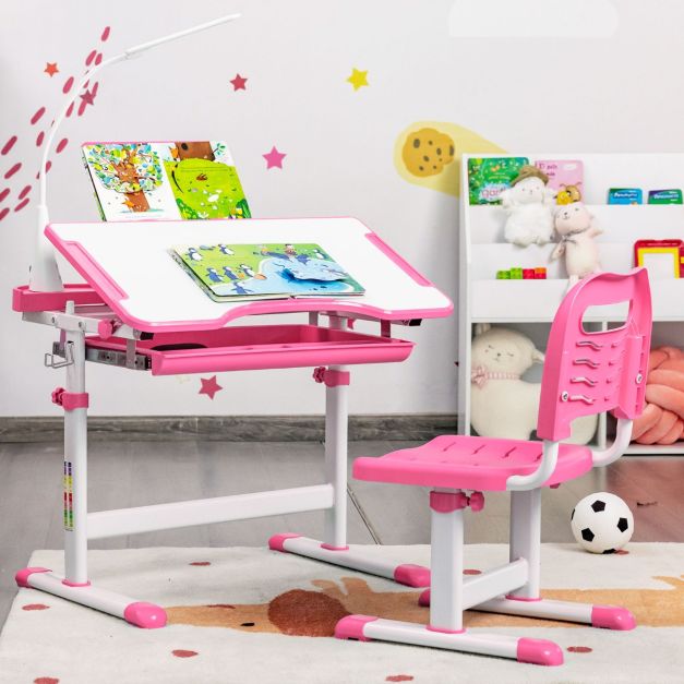 Coast Kinderbureau met stoel - Tekentafel - Hoogte verstelbaar - 71 x 52 x 79 cm - Roze