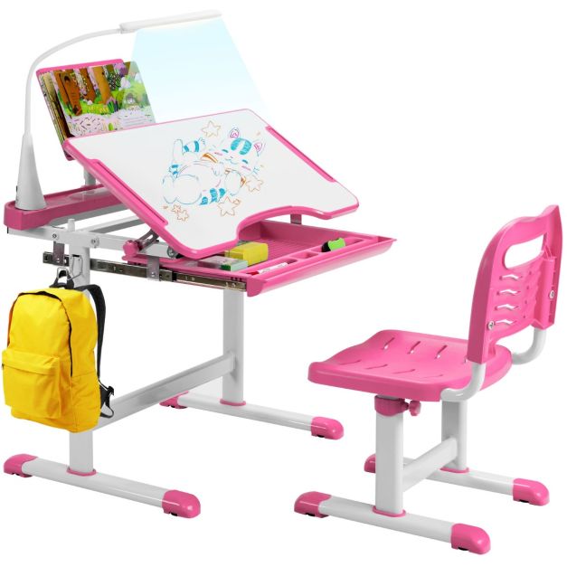 Coast Kinderbureau met stoel - Tekentafel - Hoogte verstelbaar - 71 x 52 x 79 cm - Roze