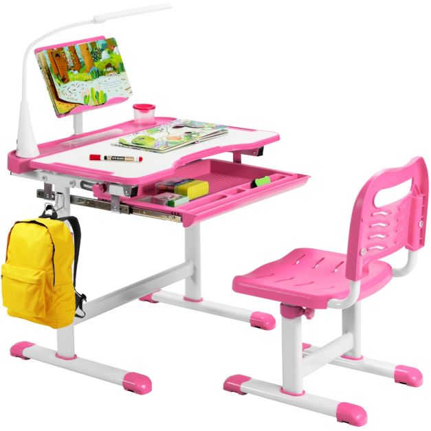 Coast Kinderbureau met stoel - Tekentafel - Hoogte verstelbaar - 71 x 52 x 79 cm - Roze