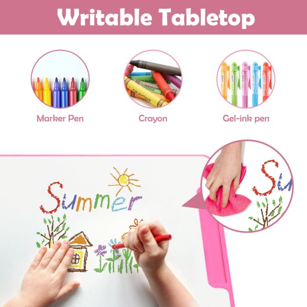 Coast Kinderbureau met stoel - Tekentafel - Hoogte verstelbaar - 71 x 52 x 79 cm - Roze