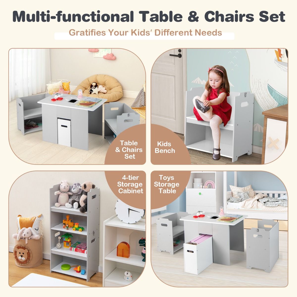 Coast Tafel met 2 Stoelen voor Kinderen - 3-in-1 - max. 30 kg - Grijs