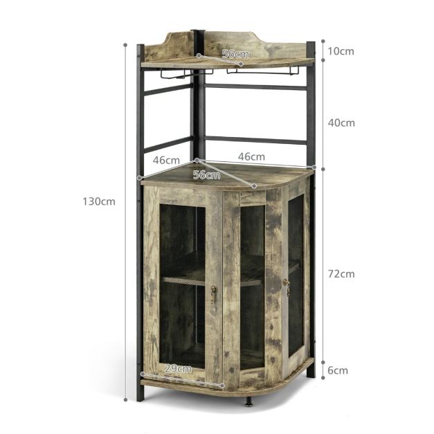 Coast Wijnkast - Hoekmodel - Met Glazenhouder- 46 x 46 x 130 cm - Rustiek bruin