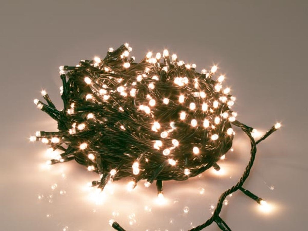 LED lichtsnoer Arizona wit, LED lichtketting, 40 meter kerstverlichting met 600 LED lampjes, groene kabel, vast licht, IP44 spatwaterdicht, binnen en buiten, laagspanning