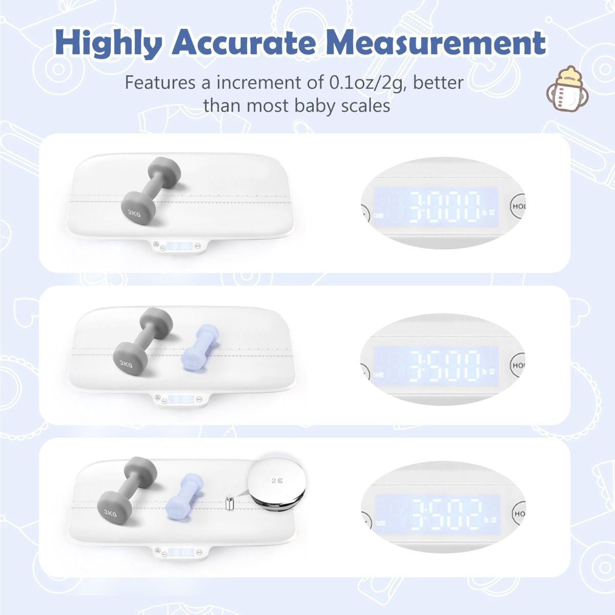 Coast Digitale Babyweegschaal - Nauwkeurig tot 2g - 60 x 30 x 5 cm - Wit - 30 kg belastbaar