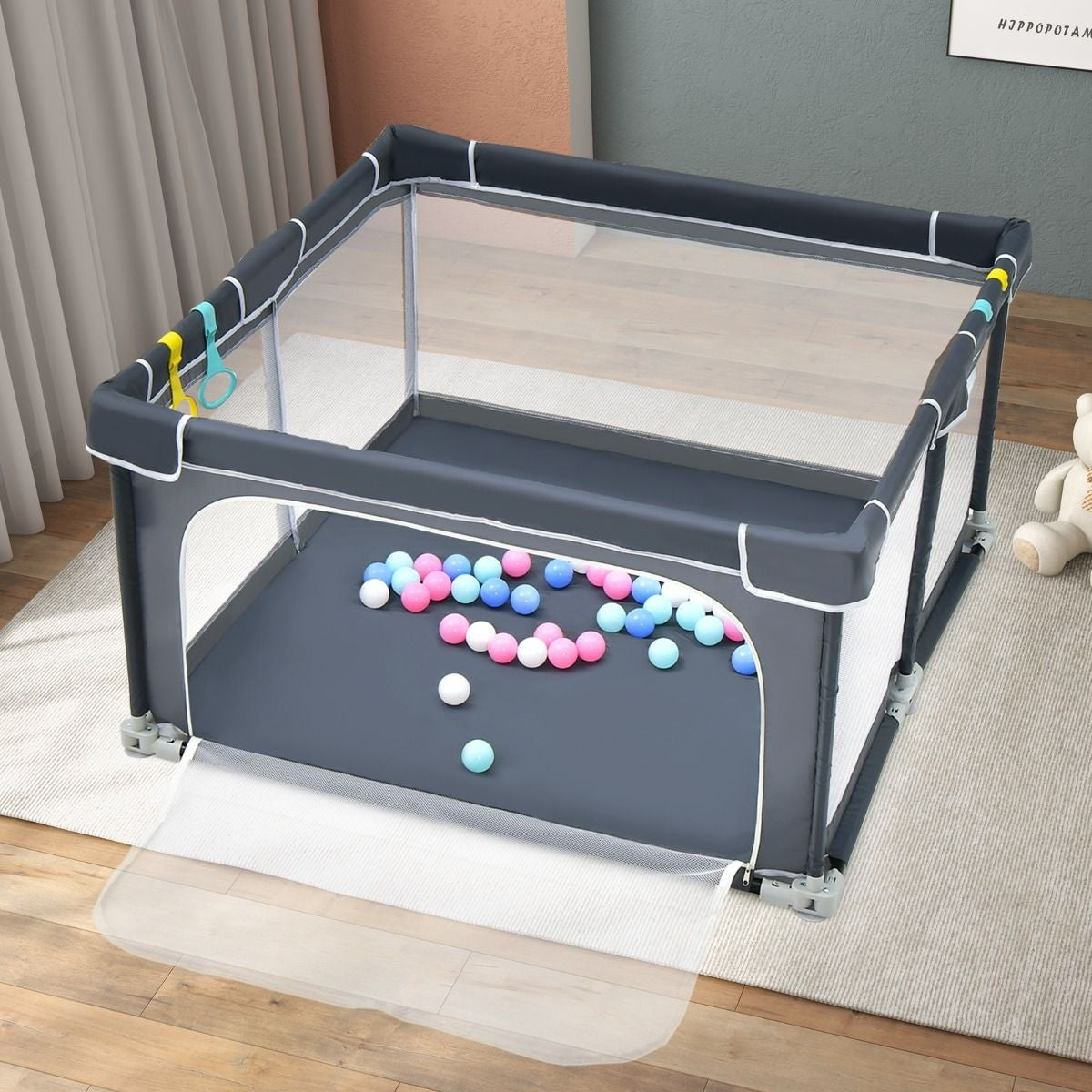 Coast Babybox met speelballen - 10 - 72 maanden - 124 x 124 x 70 cm - Zwart