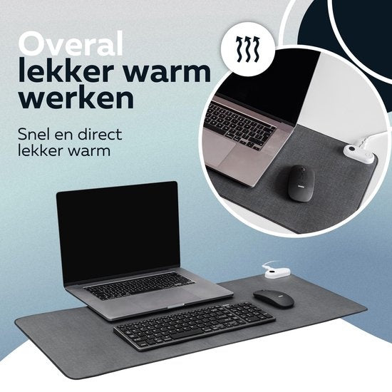WURK Professionele Verwarmde Bureau Onderlegger - 30℃ tot 50℃ - Bureau Organizer - Inclusief Kabel Clip - Zwart - 80x33