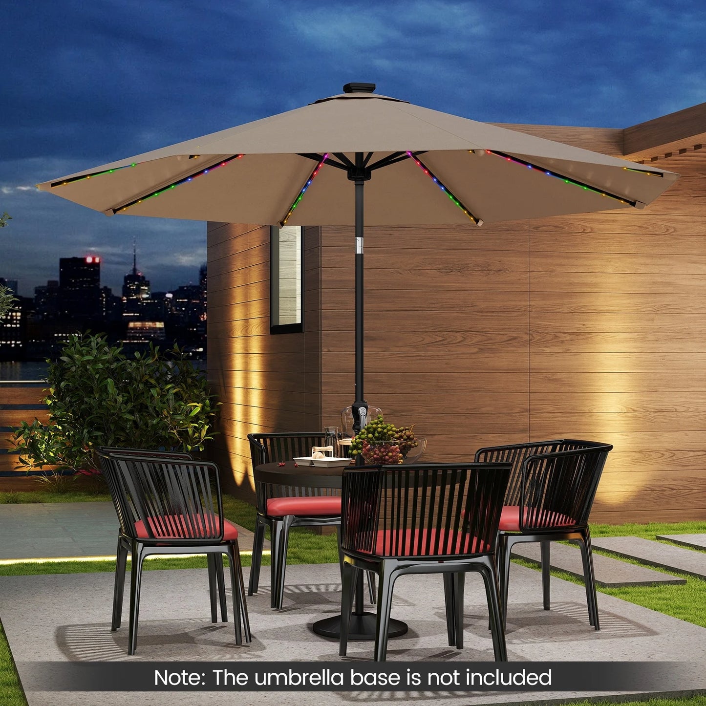 Coast Parasol Met Zonne Energie Led Verlichting – Voorzien Van Negen Lichtstanden En Handmatig Kniksysteem En Handige Draaihendel – Voor Tuin En Terras – Beige Polyester En Metaal – Tweehonderdnegentig Breed En Tweehonderdzevenenveertig Hoog cm
