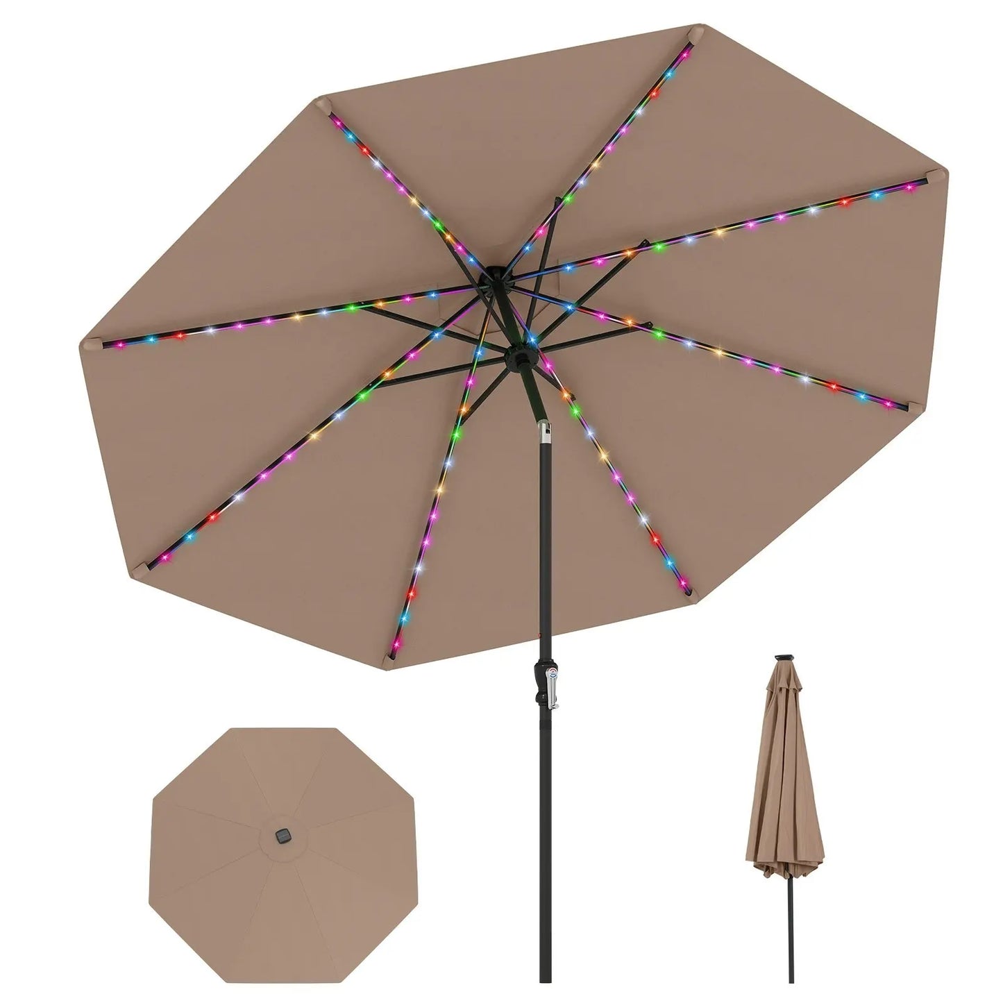 Coast Parasol Met Zonne Energie Led Verlichting – Voorzien Van Negen Lichtstanden En Handmatig Kniksysteem En Handige Draaihendel – Voor Tuin En Terras – Beige Polyester En Metaal – Tweehonderdnegentig Breed En Tweehonderdzevenenveertig Hoog cm