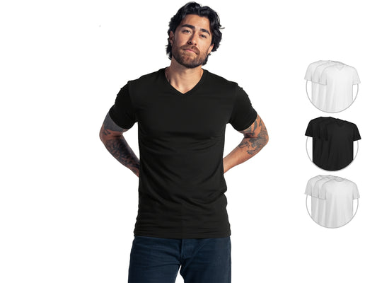 LebasQ Bamboo T-Shirt 3-pack - zwart - maat M - V-hals heren