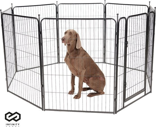 Infinity Goods Hondenren - Puppyren - 8 Panelen - 100 x 80 CM - Opvouwbaar - Met Deur - Staal - Zwart
