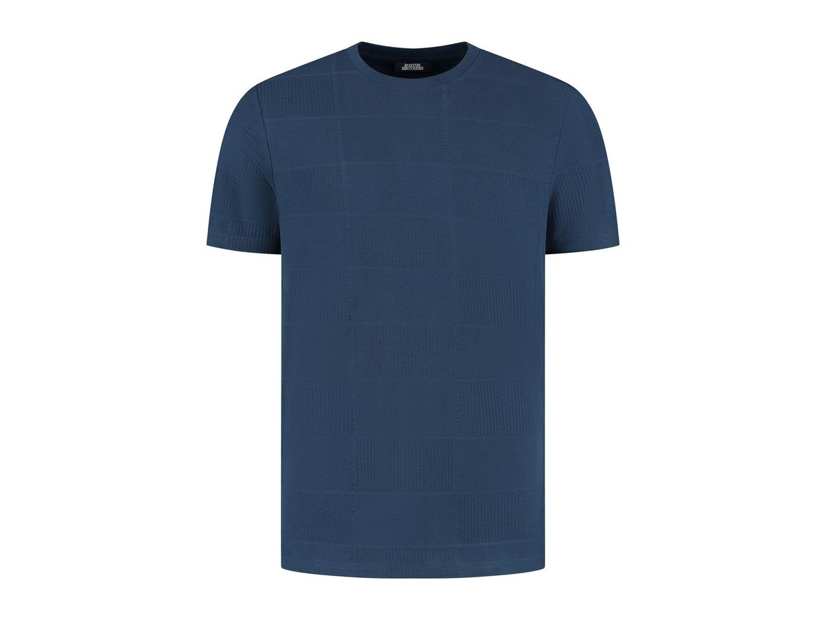 Boston Brothers T-shirt Jacquard Check Pattern - maat L - Navy
