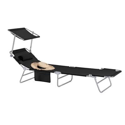 SoBuy Ligbed Met Zonnekap - Zwart - 195x90x63cm